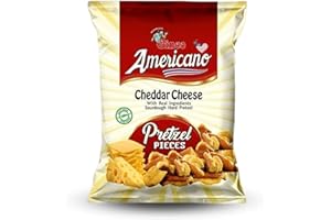 GINCO Americano Cheddar Cheese and Ham Pretzel Pieces 10 x 100g - Pretzel Pieces Cheddar For Snack Boxes | Cheddar Cheese Mature Salted Pretzels Lunch Box Snacks | Vegetarian Hampers Pub Gifts & Snacks