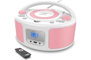 WISCENT Radio CD,Radios portátiles Boombox, Reproductor de CD MP3 estéreo Portátil con Bluetooth, USB, Entrada Aux, Conector para Auriculares (Rosa)