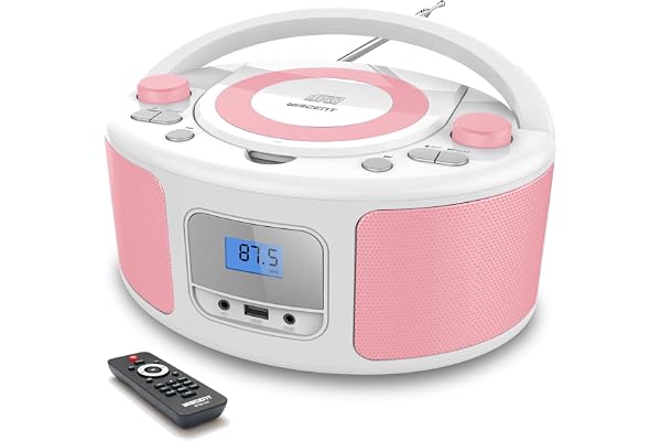 Poste CD Enfant, WISCENT Radio FM Lecteur CD Portable Boombox (avec Bluetooth,Radio FM,USB,AUX,Prise Casque) Lecteur CD Enfant
