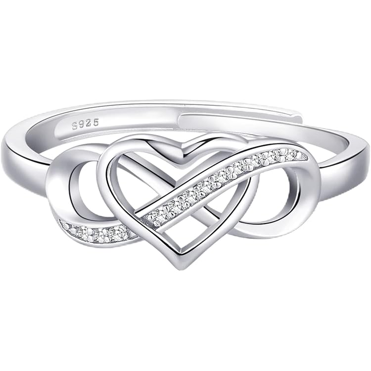 Loutade Zilveren damesringen, 925 sterling zilver, open verstelbare ringen, dubbele ring, open zilveren ringen, 925 in X-vorm, eenvoudige vingerringen voor vrouwen, voor verjaardag, Kerstmis, Steen
