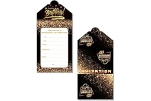 Yiran 16x Black Gold party invites - Party Invitations Adult - Birthday Party Invitations card -Suitable for boys and girls birthday party invitations,Double-Sided Printed Eco-friendly Ready to Write