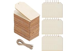 Lot de 50 étiquettes carrées en bois Healifty avec 10 m de cordelette pour les décorations festives - 40 x 80 mm