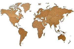 MiMi Innovations Mappemonde en Bois Luxueuse - Décoration Murale/Carte du Monde Art Mural pour la Maison, Le Bureau, la Chambre et Le Couloir - 130x78 cm - Marron