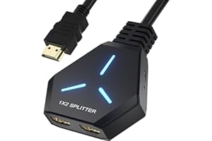 Hxwlo HDMI Splitter 1 in 2 Out, 4K HDMI Splitter for Dual Monitors, Supports 4K 3D Full HD 1080P, Compatible with PS4, PS3, Blu-Ray Player, MacBook, HDTV (1 Source to 2 Displays, Mirroring Mode Only)