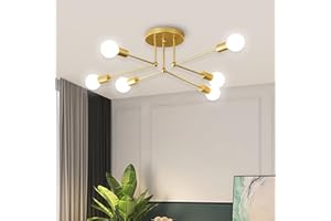 ZTWLEED Lampadario Soggiorno Industriali,Plafoniera Soffitto Vintage E27,Lampadari Sputnik moderni 6 Luci Diametro 60CM Angolo Regolabile,Lampadario Camera da Letto,soggiorno,Cucina,Corridoio(Or)