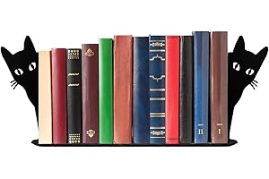 DNOIFNE Buchstützen Katzenmotiv – Dekorative Metall-Buchstützen mit Rutschfester Unterseite | Schwarze Katzen-Deko für Bücherregal & Schreibtisch | Originelle Geschenkidee für Katzen- und
