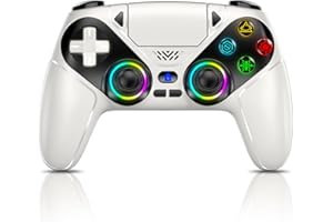 RGB Wireless Controller für PS5, Kompatibel mit PS5 Pro/Slim/PCs, Bluetooth Gamepad mit Rückenpaddel, Touchpad, Dual-Vibration, 6-Achsen-Sensor, Turbo, Makro, 3,5mm Audio-Jack & Lautsprecher - Weiß