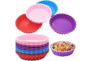 Xiuyer Moule Tartelette, 12 pièces Round Cake Molds Mini Quiche Moules Antiadhésif Baking Pans pour Tartelettes Gâteaux Gelée Flan, Moule Tartelett