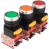 Gebildet 3pcs 22mm Enganche Interruptores de Bot&oacute;n 10A 12V-24V-48V-110V-230V-380V 1NO 1NC DPST Pulsador Interruptores LA38-11
