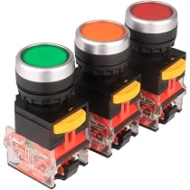 2 Stück 22mm Druckknopfschalter 220V 10A – Rot/grün, Momentkontakt, Mit LED-Anzeige & Kabelklemmen