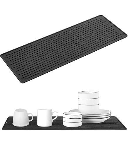 Tapis Égouttoir Étroit Silicone 55x8cm Noir - Tapis De Bar Antidérapant Pour Évier Et Protection Surfaces