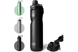 BOTTLEBOTTLE BOTTLE BOTTLE Insulated 24 oz Stainless Steel Water Bottle with Flip Top Lids, Vacuum Insulated, Portable Handle, Wide Mouth, Perfect for Hiking, Cycling, Travel, Sports, Black