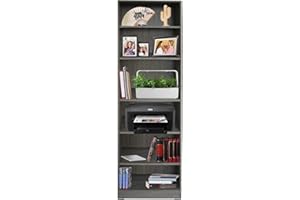 ABSOLUTE DEAL LIMITED Absolute Deal Tall Narrow Bookcase Storage Unit With Adjustable Shelving Furniture For Living Room Home Office, Graphite Oak, 60 x 29 x 180 cm