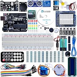 ELEGOO Conjunto Medio de Iniciación a UNO para Arduino con Tutorial en Español y Conjunto de UNO R3, Relé de 5V, Modulo de Fuente de Alimentación, Servomotor, Placa de Desarrollo de Prototipos, etc.