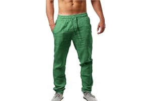 Generico Pantaloni Lino Uomo Estivi Casual Leggeri Larghi Sportivi Pantalon Elastico in Vita Comodi Pantalone Yoga da Spiaggia con Tasche Pantaloncini Loose Fit Pants Comodo Morbide Pantaloncino