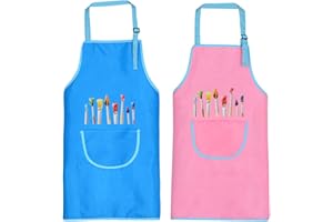 O-Kinee Grembiule Cucina Bambini, 2 Pezzi Grembiule Pittura Bambini, Bambini Grembiule con Tasche, Regolabile Bambino Grembiuli Chef per Ragazzi Ragazze Pittura Cucina (8-12 Anni)