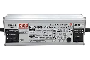 ILUMINIZE Mean Well HLG-80H-12A Bloc d'alimentation LED 60 W, 12 V, IP65, tension et courant réglables (12 V 60 W)