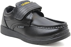 US Brass Boys All Black Touch Fasten Formal School Shoes