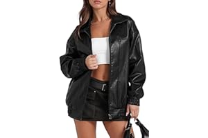 xxxiticat Damen Oversized PU Leder Jacke Mode Motorrad Mäntel Winter Outfits Kleidung Faux Wildleder Zip Up Mantel Oberbekleidung