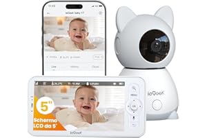 ieGeek Cámara Vigilancia Bebes 5" 2K/3MP, Baby Monitor con Vista 360° PTZ, Detección Movimiento y Llanto, Audio Bidireccional, Visión Nocturna, Temperatura, Regalo Recién Nacidos​