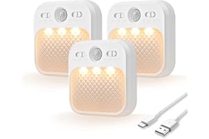 MERTTURM Luz Nocturna con Sensor de Movimiento[30 días de espera], Luz Nocturna Infantil Recargable con 3 Colores de Luz y Brillo Ajustable, Instalación Magnética para Pasillo, Escalera, Habitación