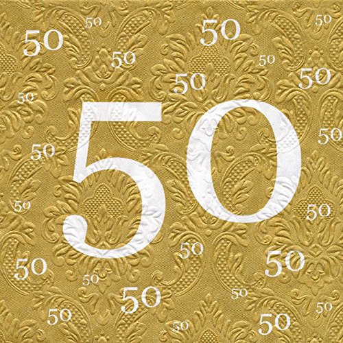 Servietten 50 Goldhochzeit mit Prägung 20 Stück, 3-lagig 33x33cm
