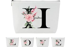 Blisswave Trousse de Toilette A-Z, Cadeaux Personnalisés pour Femmes, Fille, Maman et Amies, Noël, Anniversaires, Petite Trousse Maquillage Rose Élégante et Mignonne, Ornée de Vos Initiales (Blanc)
