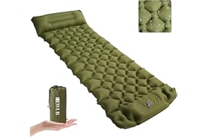 DEWUR Colchoneta para Dormir para Acampar, autoinflable, 10 cm de Grosor, colchón de Aire Inflable Ultraligero para Exteriores, colchoneta para Acampar, colchoneta para Dormir con cojín, Bomba de pie