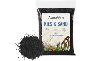 AquaOne Aquarium Kies Sand 5 kg I Bodengrund hell schwarz bunt fein mittel grob I Aquariumkies Premium Qualität I Quarzsand Aquariumkies Deko Aquascaping Körnung (schwarz 2-3mm)