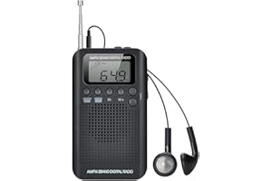 COVVY Radio Portátil Pequeña Mini Radio de Bolsillo Am FM Estéreo Sintonización Digital Radio con Altavoz de Sonido Reloj Despertador y Temporizador Auricular