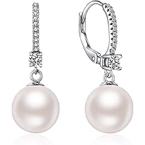 jiamiaoi Pareloorbellen zilver 925 hangende pareloorbellen zilver hangende dames oorbellen parel hangende oorbellen parels sieraden, 10 mm, Sterling zilver, Parel