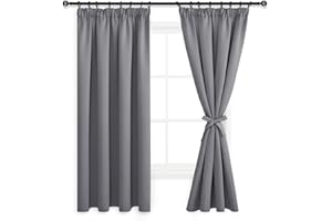 DWCN Grey Blackout Thermal Insulated Curtains for Bedroom Pencil Pleat Curtains 54 Drop with Tiebacks for Living Room 46 x 54 Inch Length, Grey, 2 Panels