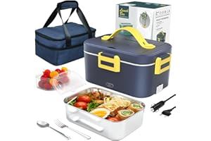 NIFOGO Vrent Scaldavivande Elettrico Portatile 3 in 1 per Auto Camion e Ufficio 220V+12V+24V, Lunch Box Elettrico con Inox Posate,Contenitore Termico1.5L per Auto Camion e Ufficio (Nero)