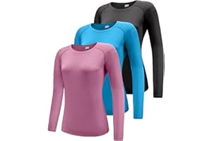 BOYZN Damen 3er Pack Langarmshirt T-Shirts, UPF 50+ Sonnenschutz Schnelltrocknend Funktionsshirt Laufshirts, Atmungsaktiv Langarm Sportshirt Gym Yoga Running Top Freizeitshirt Workout Fitness Oberteil