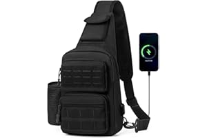 Huntvp Taktyczny plecak na jedno ramię z USB Akumulator Uchwyt na butelkę Torba na klatkę piersiową Męska wojskowa torba na ramię do uprawiania sportu Podróży Kolarstwa Camping Piesze wycieczki,