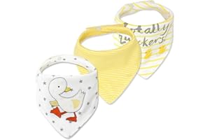 CuteOn Baby Drool Bibs, Unisex 3-Pack Absorbent Cotton, Triangle Bib with Snaps Gift for Boys Girls