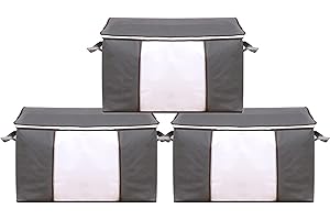 SHEEPPING 3 Piezas Bolsa para Guardar Ropa Gran Capacidad Caja para Almacenaje Ropa con Asa y Ventana Clara Organizador Armario para Ropa Edredón Manta 90L
