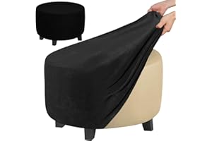 Eummy Round Ottoman Cover High Stretchy Pouffe Cover Soft Plush Round Footstool Cover Washable Elastic Velvet Ottoman Slipcover Anti-Slip Ottomans Stool Chair Protector Cover (Black)