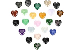 MORLUKS 24 Stück Glücksbringer Herz Aus Stein Edelsteine Glückssteine Kristalle Heilsteine Mutstein Valentinstag Herz Stein Liebe Amethyst Rosenquarz Geschenke für Meditation Chakra Reiki Energieausgleich 1