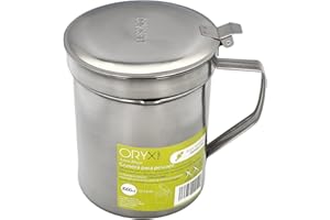 ORYX Grasera Acero Inoxidable Para Pescado Aceitera Aceite Usado 1,0 L. Con Colador y Tapa, Recipiente Reciclaje Aceite Usado Pescado