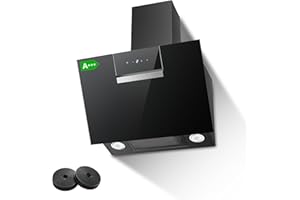SNDOAS Hotte Aspirante 60cm, 800 m³/h Hotte Inclinée avec 2 Filtres à Charbon, Classe A+++, 4 Vitesses, Écran Tactile, Evacuation ou Recyclage, Éclairage LED, Noire