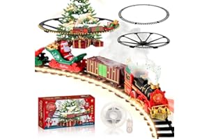 LTFIOON Tren Eléctrico de Navidad con Riel Luminoso - Tren Navideño para Árbol con Luces LED Cálidas, Spray y Sonido, Set Clásico de Trenes de Navidad para Niños 3 Años o Más - Regalo Mágico