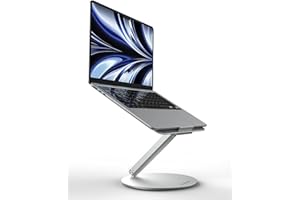 LULULOOK Faltbar Laptop Ständer mit 360° Drehbarer Basis, Verstellbar Laptop Halterung für Schreibtisch, All Aluminium Notebook Ständer für MacBook pro 2023, MacBook Air, Allen Laptops 10-17", Silber
