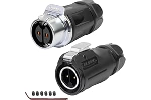 CNLINKO LP-20 Conector Impermeable de 2 Pines con Diseño de Enroscado, IP68 Enchufe Circular de Aviación, Par de Enchufes Macho y Hembra M20 (LP20 2-Pin con Roscado)
