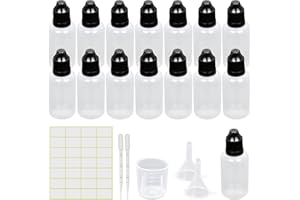Episkey 20x Flaconi Contagocce 30ml con Imbuto, Misurino, Contagocce ed Etichette. Bottiglie vuote con Contagocce per Liquidi, Oli ed E-Liquid (30ml)