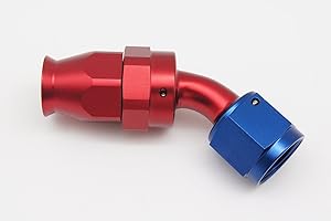 Autobahn88 Aluminum Anodized Swivel Hose End Fitting for PTFE Teflon Fuel Line - Reusable, 45-Degree, AN4 (Blue/Red)
