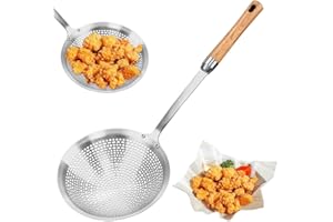 HEKOBAG Schaumlöffel Edelstahl Abseihlöffel Schlitzlöffel Groß Schaumkelle Rösle Lochschöpfer Skimmer Löffel mit Hitzebeständigem Langem Holzgriff Schöpfkelle für Küche Kochen Abtropfen Braten
