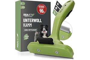 ‎REAVET ReaVET Unterwollkamm für Hunde & Katzen Kurzhaar I Große Rassen I Entfernt Unterwolle, Pflegt das Deckhaar I mit Selbstreinigungsknopf I Katzen-Kamm Hunde-Kamm ideal zum Fellwechsel