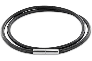 AURORIS Echtleder Kette schwarz Dicke 3mm mit Tunnel-Drehverschluss aus Edelstahl