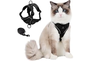 Skmeditec Cat Harness and Leash Set: Upgraded Escape Proof Vest with Lead for Large Cat Small Dog Puppy Walking, Soft Jacket Reflective Strips, Black (L)